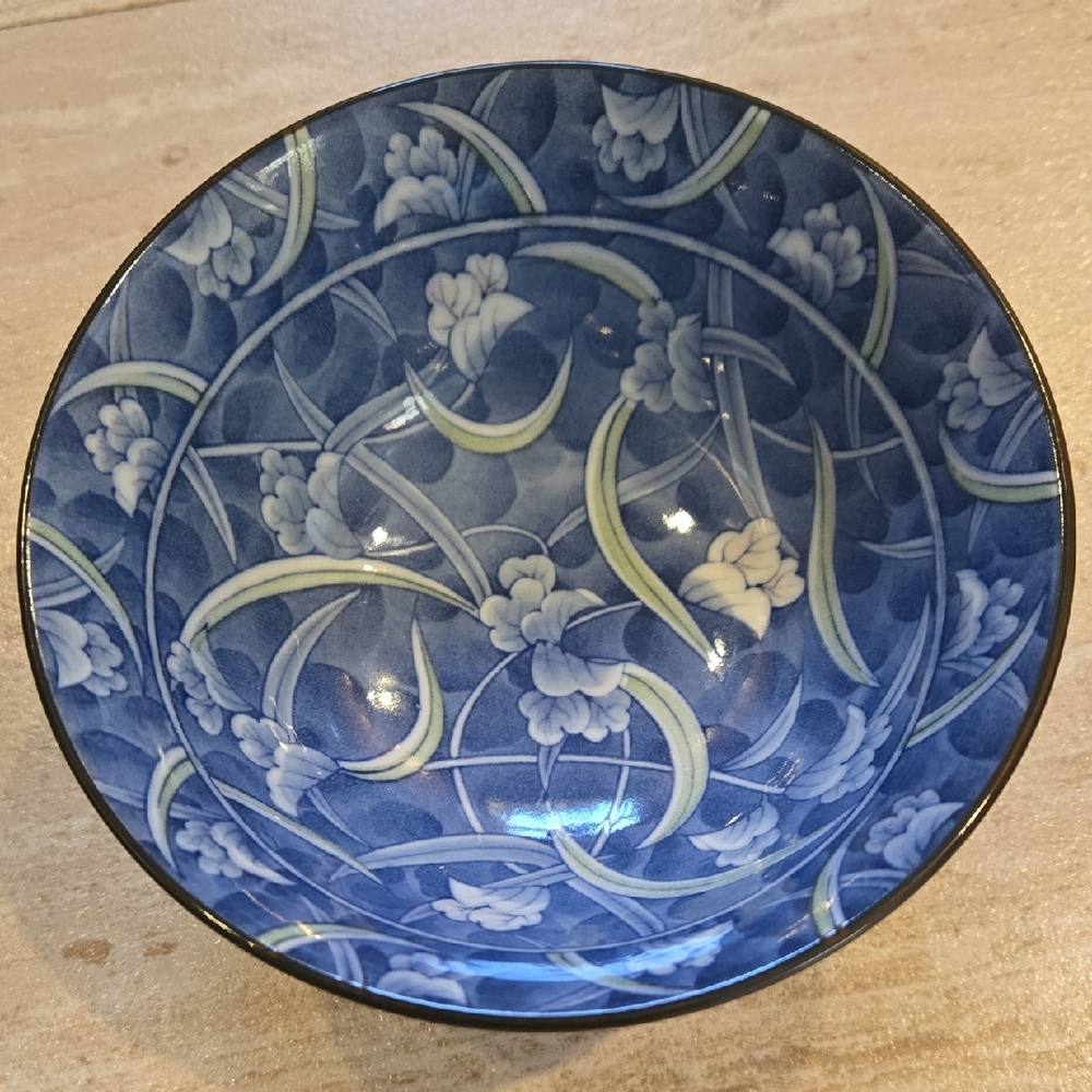 Asahi Japan Blue Porcelain Floral Design Bowl